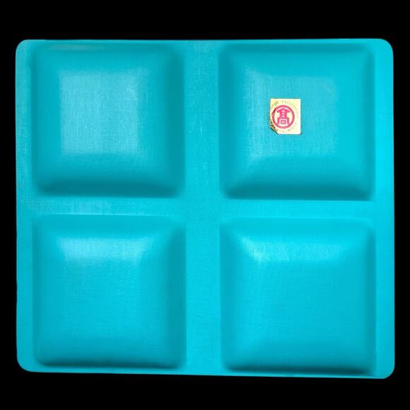 Vintage MCM Flower Power Japanese Takashima Lacquered Tray Blue Floral - Picture 11 of 12